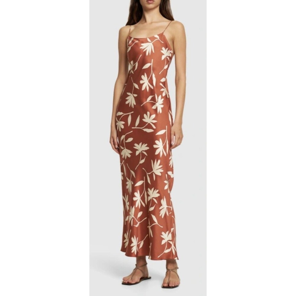 Anine Bing NWT Chloe Terracotta Med Silk Slip Dress Maxi Luxury Designer (K15)